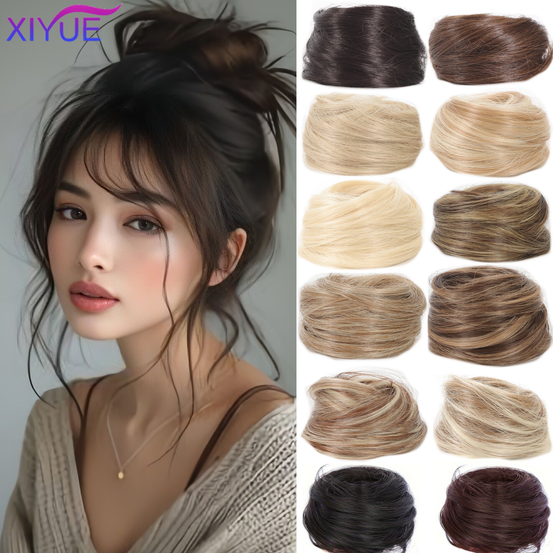 Synthetischer Haarknoten, gerader Chignon, elastisches Gummiband, künstliches Haar, zum Anklipsen auf der Haarschwanzverlängerung, Hochsteckfrisur, Haarteil, Pferdeschwanz