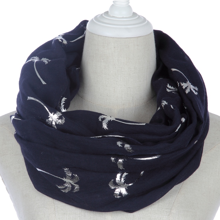 FOXMOTHER Spring Summer White Grey Navy Coconut Tree Shiny Silver Foil Scarf Glitter For Womens