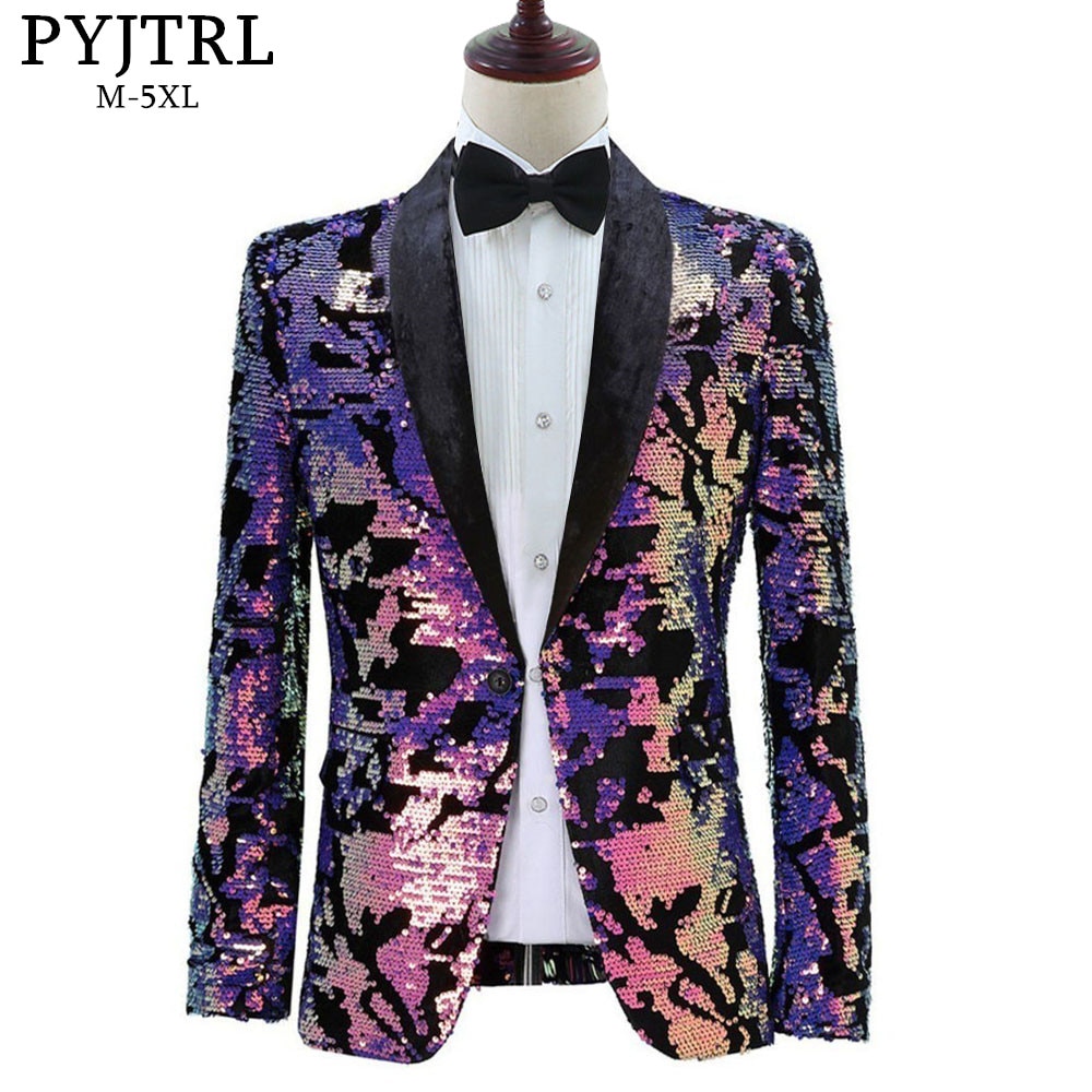 Pyjtrl Mannen Plus Size Paars Groen Blauw Pailletten Fluwelen Blazer Night Club Dj Zanger Shiny Paillette Jasje Prom Jurk kostuum