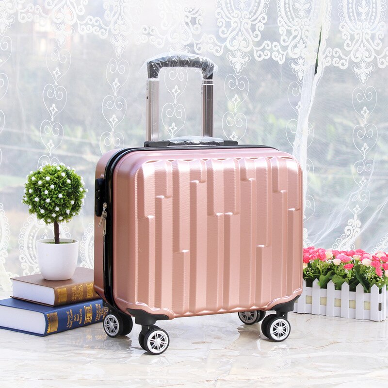 Mini maleta de cuero de 18 pulgadas Unisex, cubierta de carrito pequeña con contraseña, Maleta masculina: Rose gold