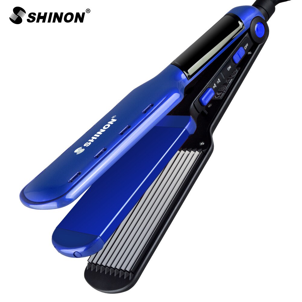 2 in 1 Hair Splint Curly Hair Straightener Multifunction Electric Magic Curler Automatic Curling Iron Hair Straightener Brush: Blue / EU
