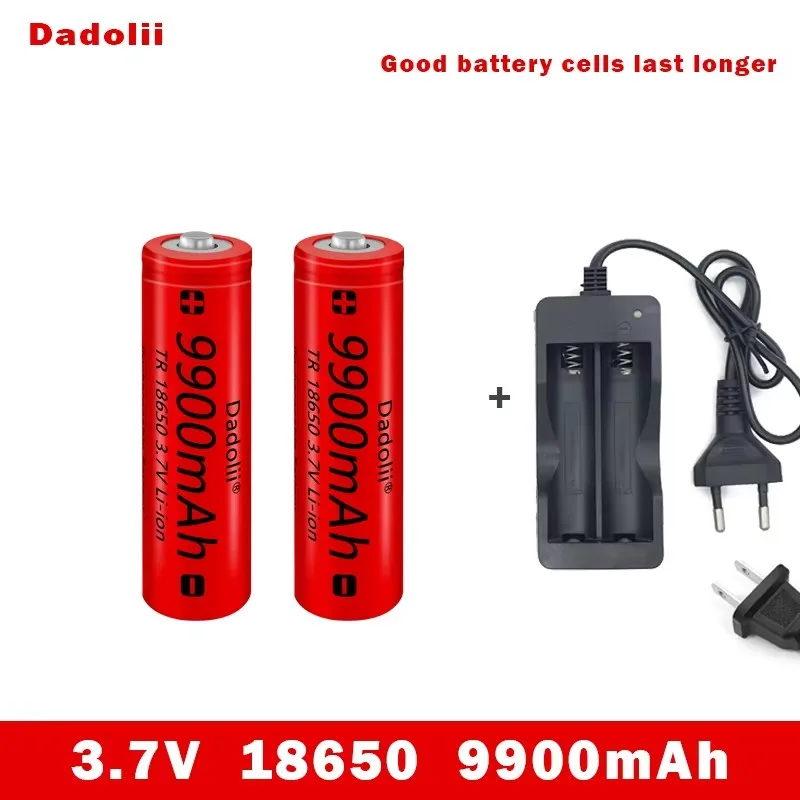 18650 batterie batterie Rechargeable 3.7V 18650 9900mAh capacité Li-ion batterie Rechargeable pour lampe de poche torche batterie + chargeur: Marron