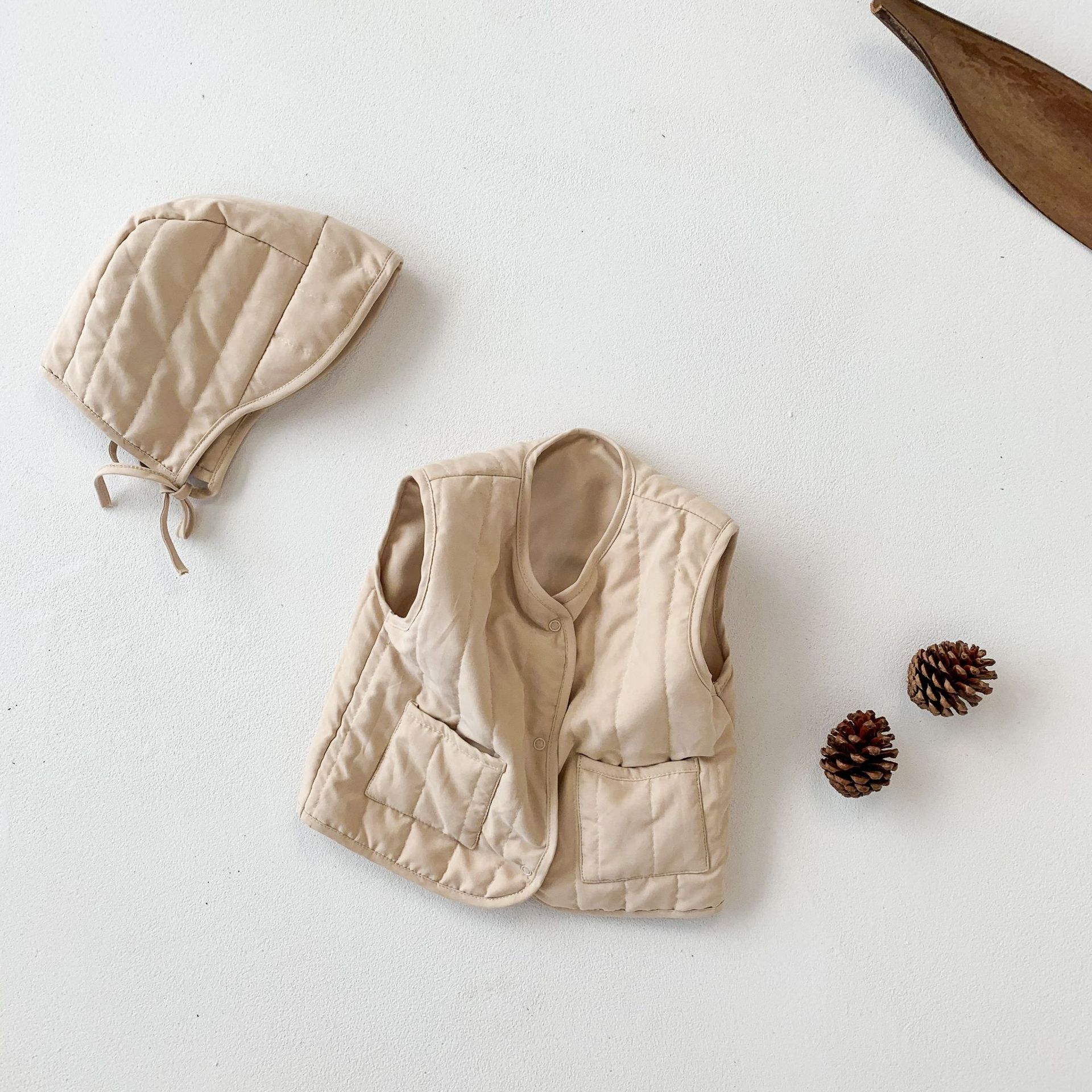 Baby Vest Jongens Meisjes Warm Winter Katoenen Jas Met Hoed Dikke Paded Vest Puffer Outfit Kinderen Kleding: khaki / 18m