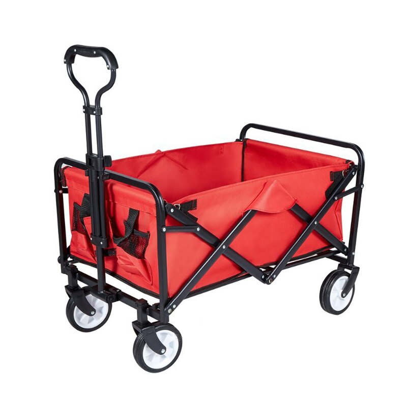 Outdoor Camping Portable folding trolley 5 inch wheel utility truck shopping cart trolley garden trolley four-wheel tool cart: red