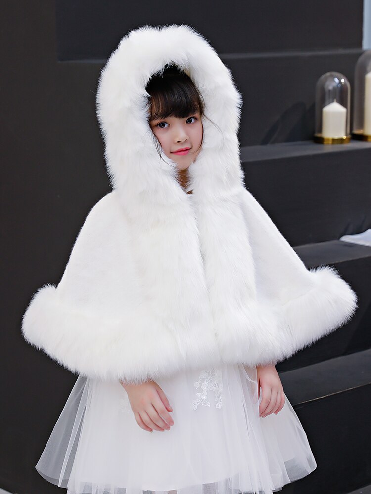 Petite fille mariage fourrure enveloppement hiver enfants bal fête manteau petits enfants châle avec capuche boléro