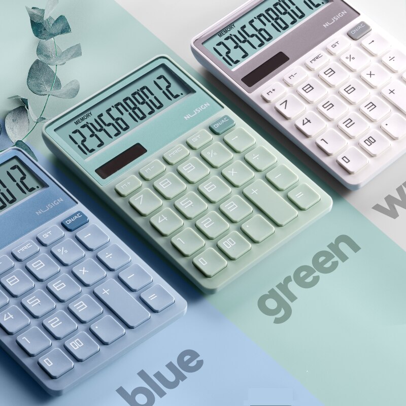 Nusige – calculatrice solaire pour bureau, affichage à 12 chiffres, double alimentation, écran large, bouton de , léger et fin