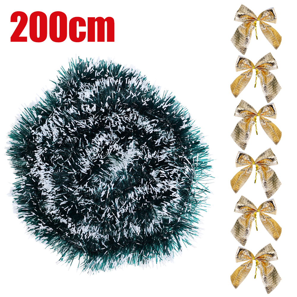 Guirnalda de cinta navideña de 2/10M con lazos, oropel verde, bastón, serpentinas de pino, bricolaje, árbol de Navidad, corona colgante, decoraciones para fiestas: XL / Amarillo fluorescente