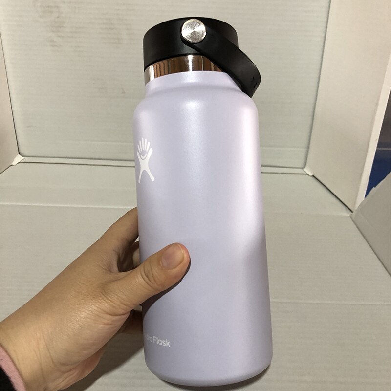 Botella de agua con boquilla ancha para uso en exteriores, termo con tapa flexible de 32 oz, con boquilla ancha de grados, modelo 2,0