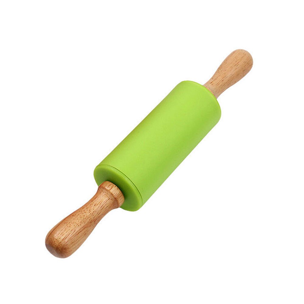 Wooden Handle Silicone Rollers Rolling Pin Kid Kitchen Cooking Baking Tool For Pasta Cookie Dough Bakery Noodle: Green