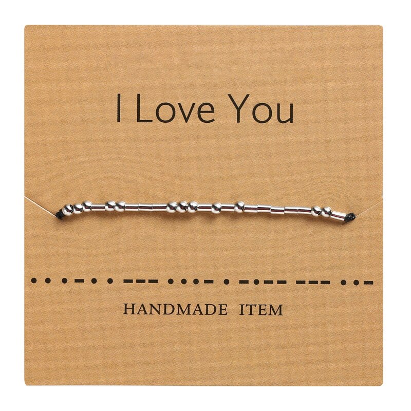 I Love U Morse Code Brief Charm Bead Armbanden Vriend Familie Geef Nooit Blijven Gaan Bff Hoop Hand Geweven verstelbare Armband