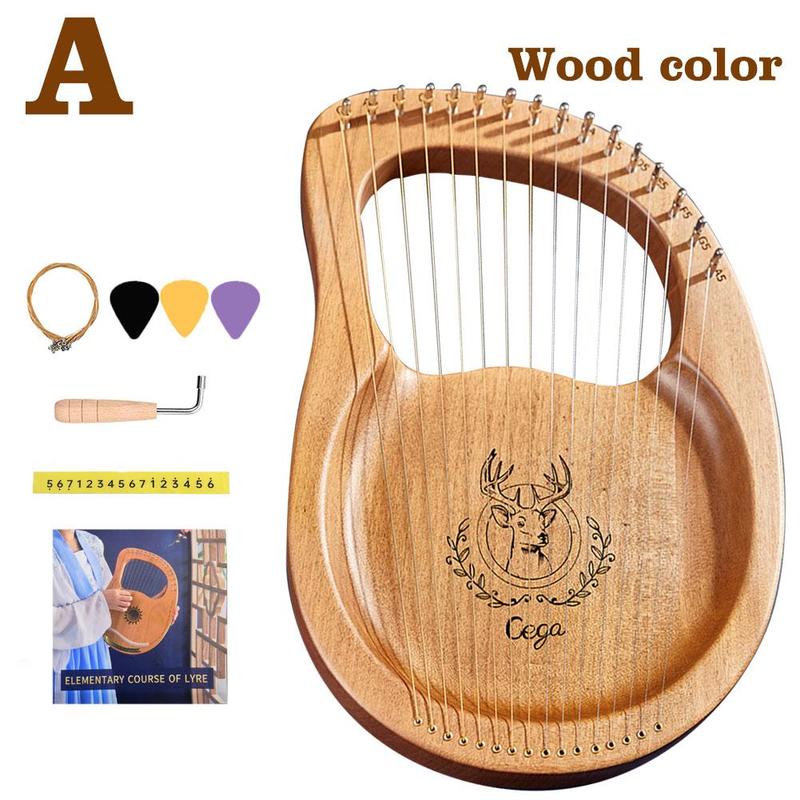 Harpe Lyre en bois à 16 cordes, boîte de résonance, Instrument à cordes avec clé de réglage, 3 choix, Instrument de musique à cordes pour enfants: A