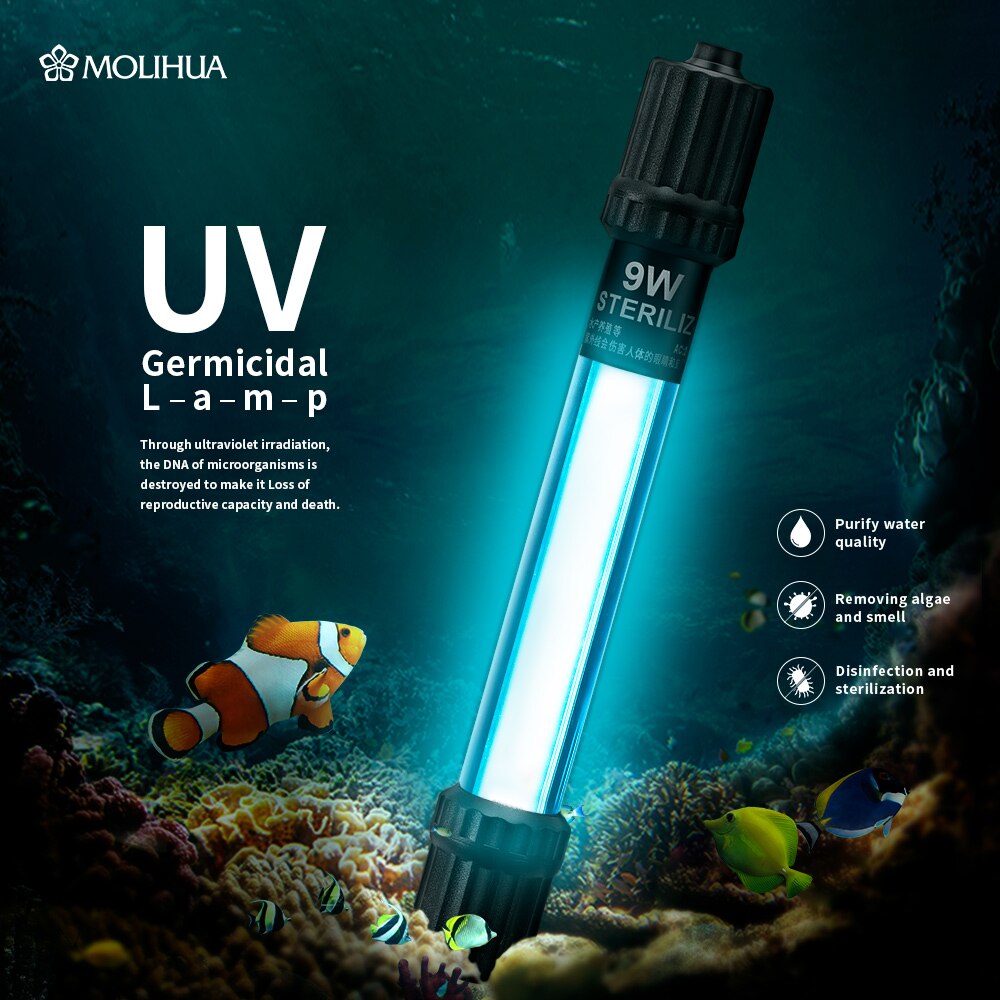 Aquarium Fish Tank UV Lamp Submersible UV Sterilizing Lamps UV Algae Removal Tube Lights Water Clean Green Algae Clear Light