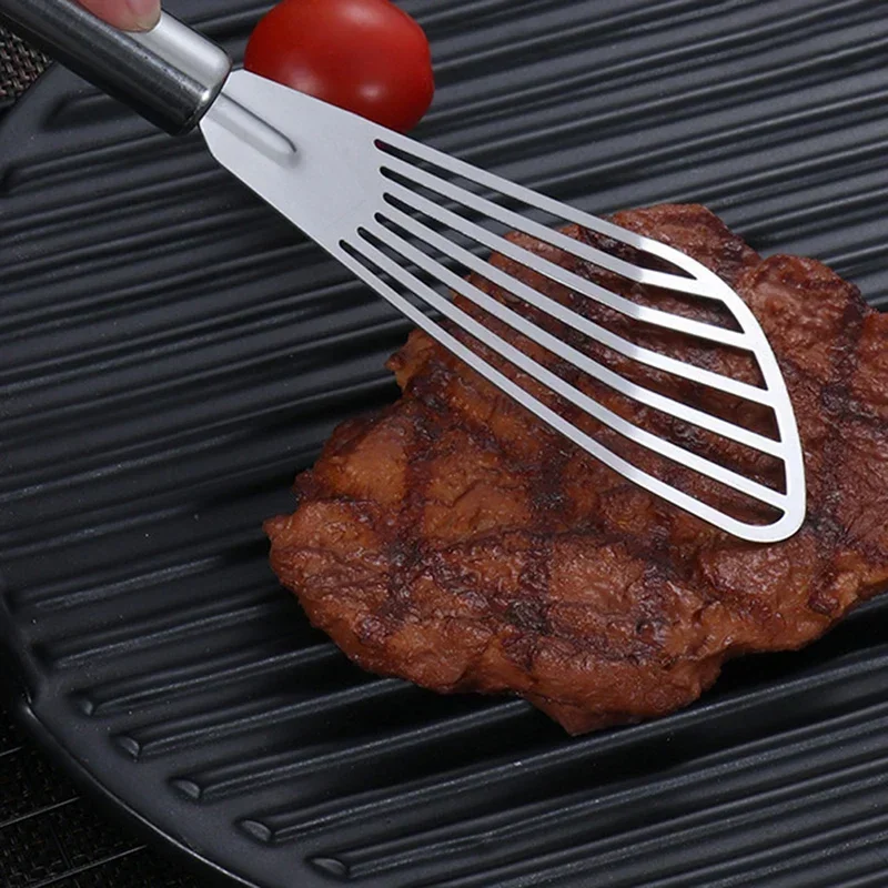 Espátula ranurada de acero inoxidable para pescado, pescado plano, rebanada de carne, espátula para freír, pala giratoria, suministros de cocina, utensilios de cocina