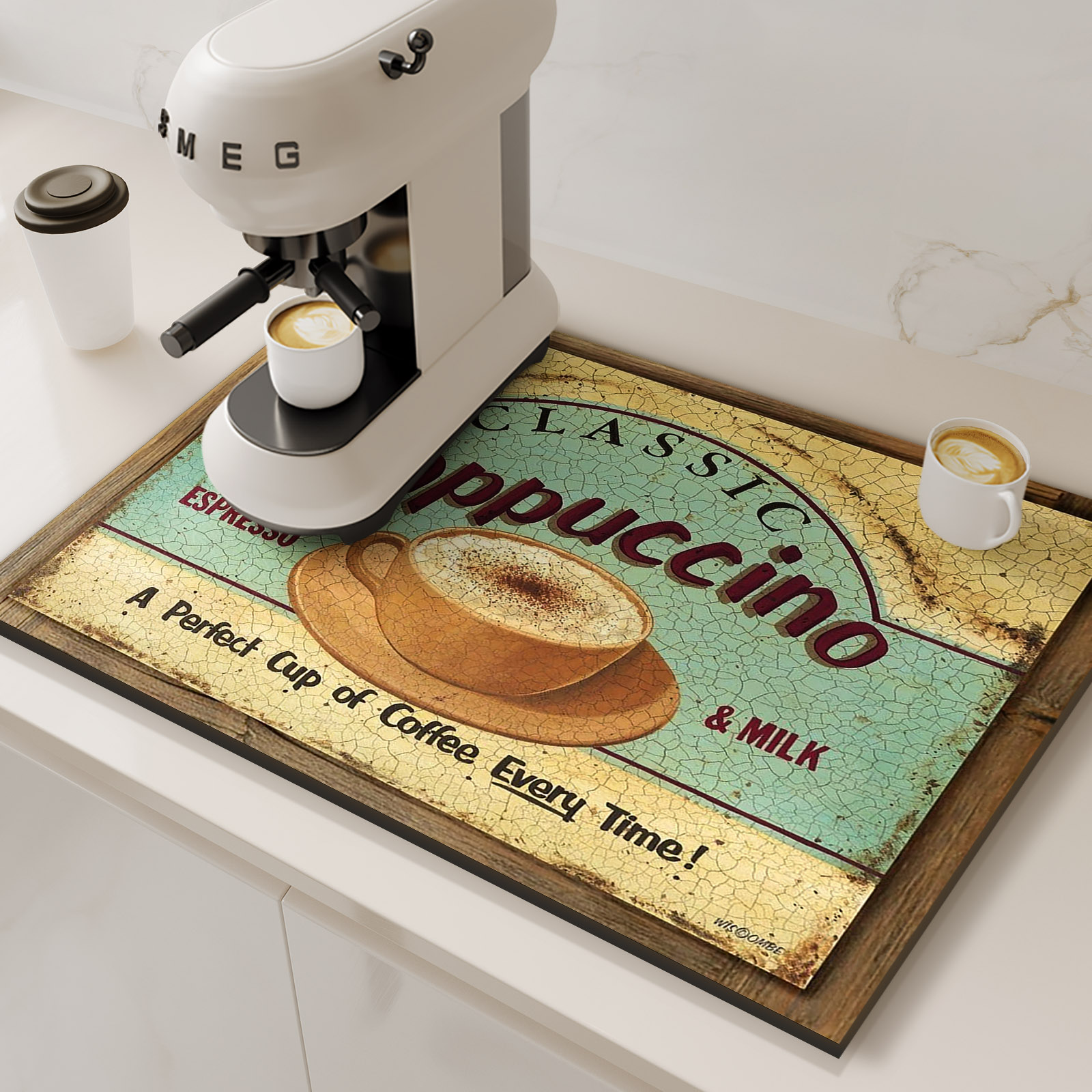 Retro Koffiezetapparaat Mat Keuken Afvoer Pad Antislip Schotel Droogmatten Sneldrogend Servies Kraan Placemat Servies Wasbaar: 75x40cm / Oranje