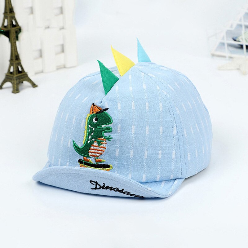 Sombrero de bebé con dibujos animados de dinosaurios, gorra de béisbol a rayas, suave, sombrero de sol de playa, gorra de niño pequeño: blue