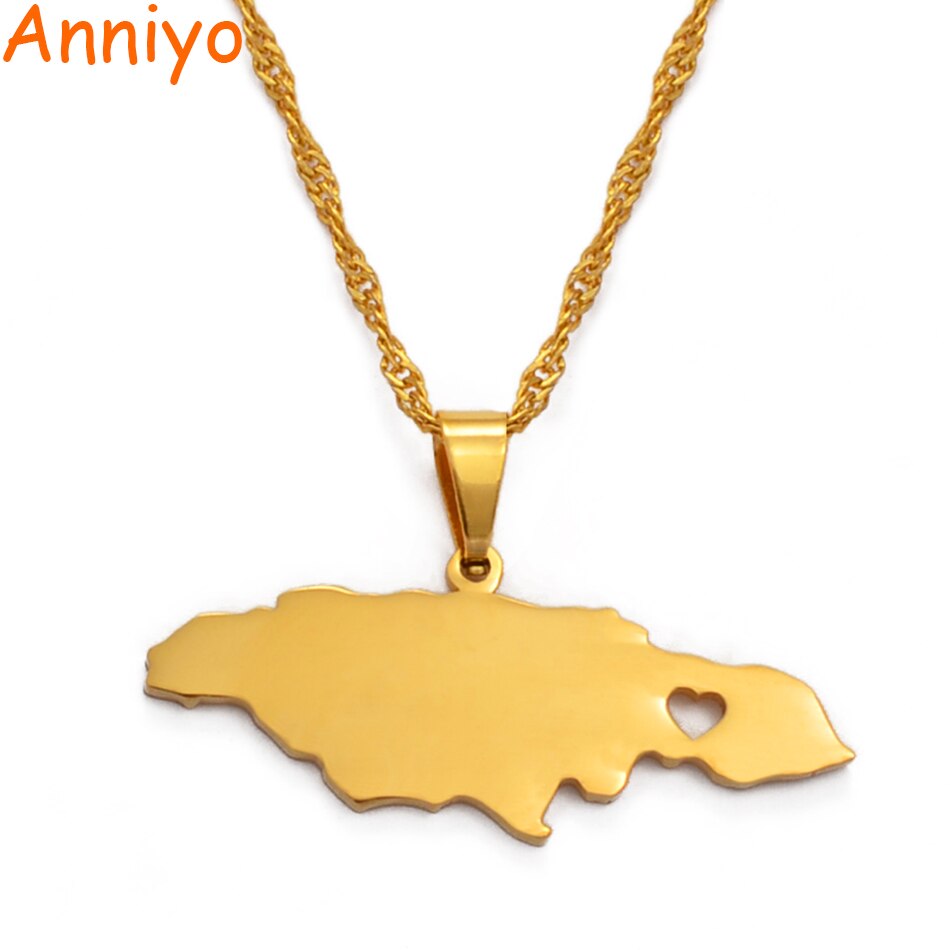 Anniyo Hart Jamaica Kaart Hanger Kettingen Voor Vrouwen/Meisje Goud Kleur Sieraden Jamaicaanse Patriottische #024621