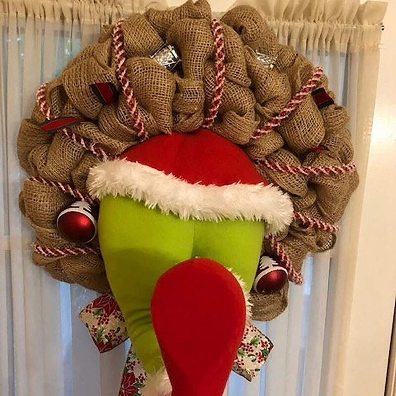 Décorations de noël, couronne en toile de jute, avec jambes en peluche, pour la décoration de noël, pour thanksgiving