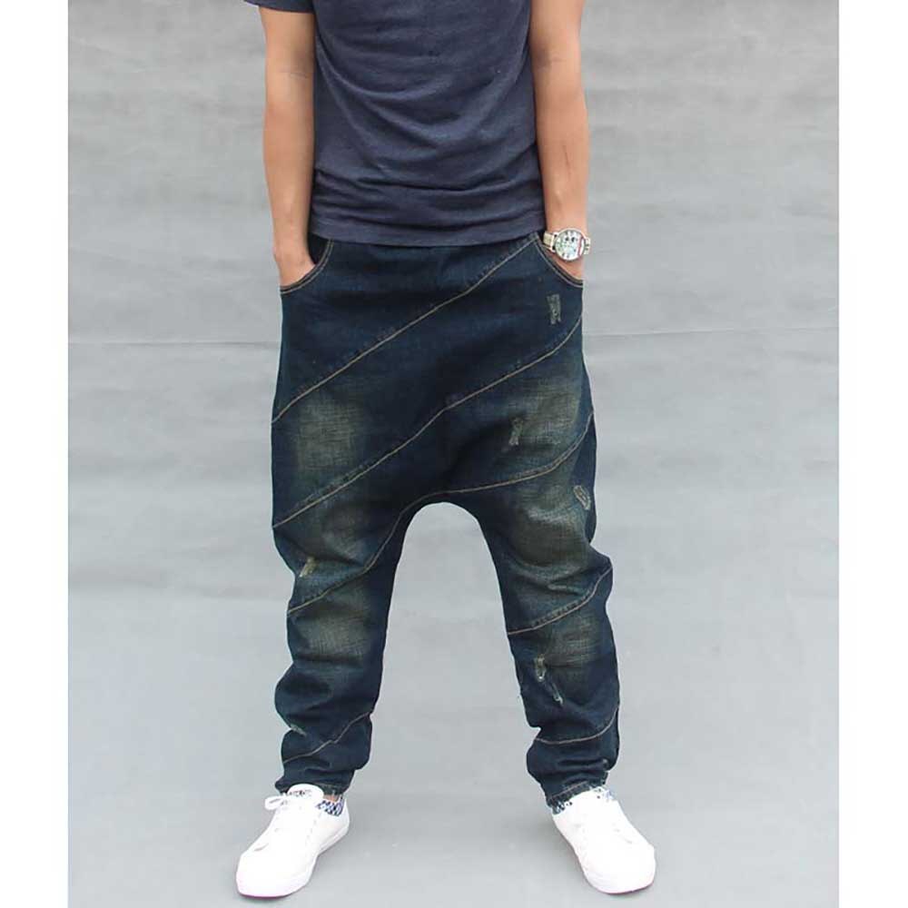 Pantalones vaqueros holgados #39 modernos para hombre, estilo casual, estilo harén, estilo hip hop, con cintura elástica y cordón, color azul, talla grande.