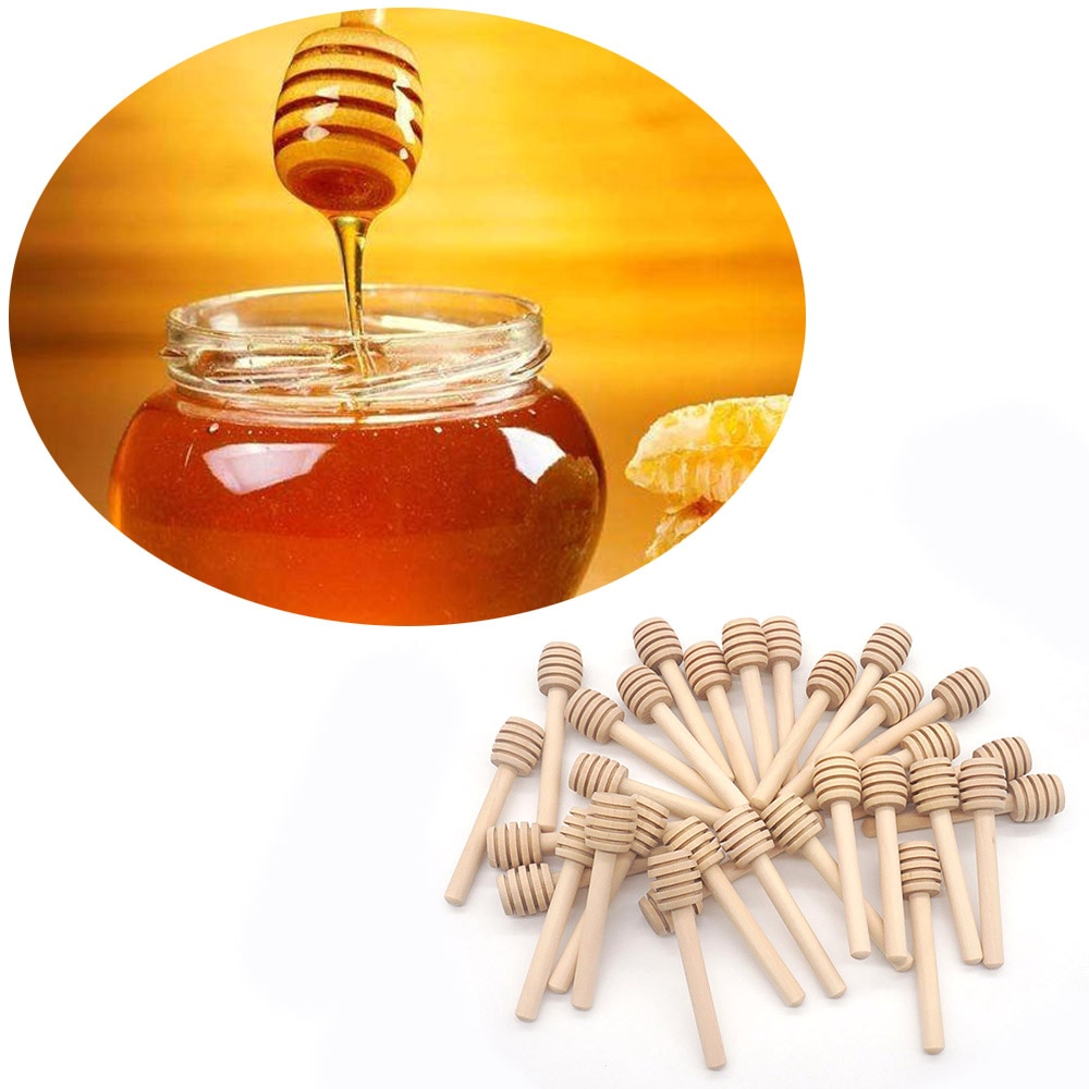100 Pcs Honey Stir Bar Mengen Handvat Pot Lepel Natuurlijke Houten Honing Dipper Hout Dipper Honing Lange Stok Honing Lepels stok