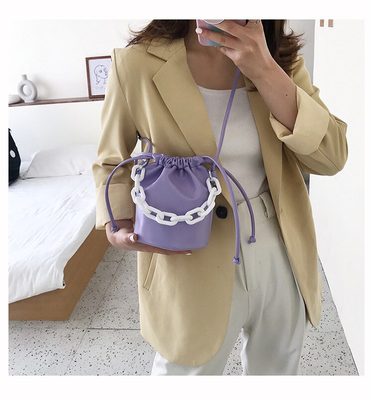 Petit cordon seau sacs pour femmes épaule sac à bandoulière femme sacs à main et sacs à main dame couleur unie sac à main: Purple