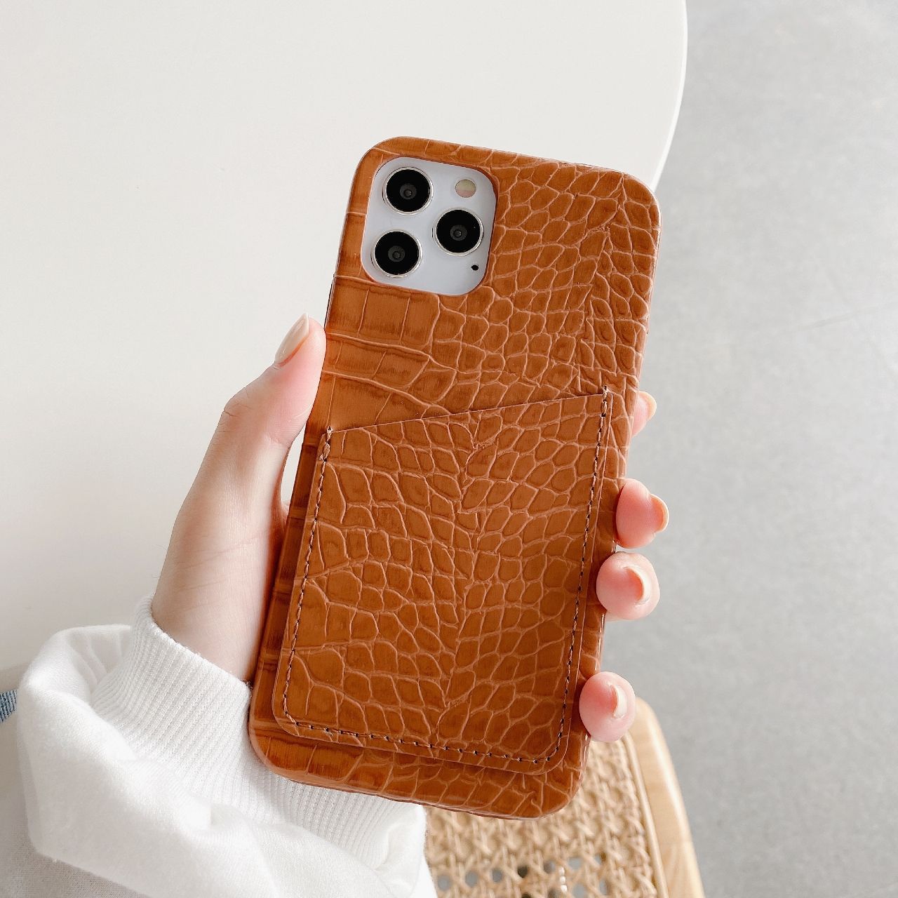 Custodia per telefono in pelle PU con motivo a coccodrillo Vintage retrò per iPhone 12 Mini Pro XS MAX XR X 7 8 Plus SE Cover per telefono: brown