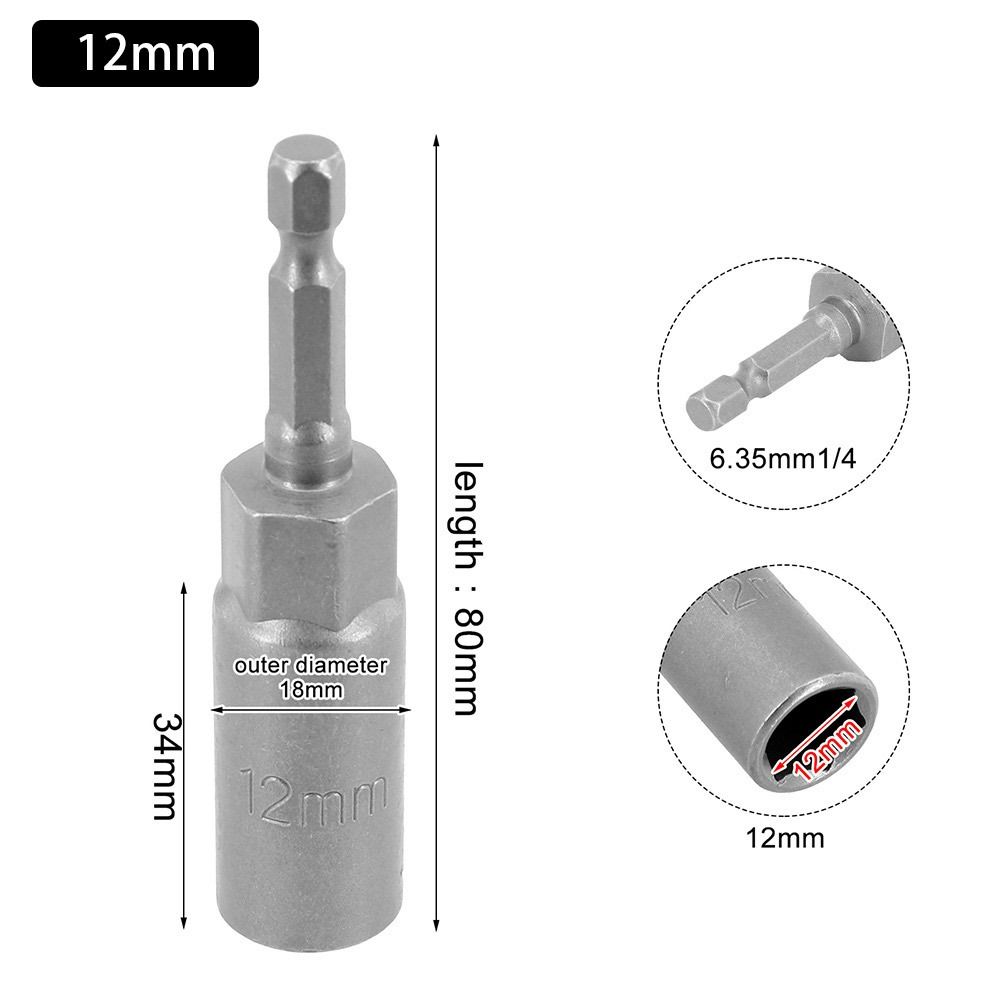 1Pcs Drive Socket Hex Socket Magnetic Nut Screwdriver 1/4" Hex Key Drill Bit Adapter 80mm Length Pneumatic Tool Accessory: Brown