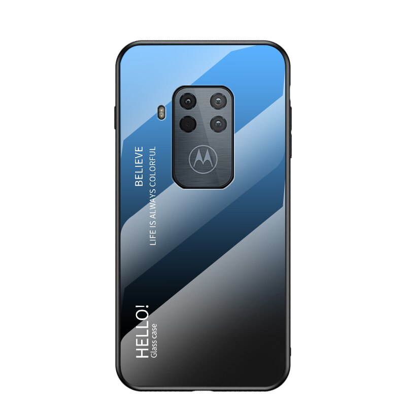 Oudini til motorola moto one zoom cover gradient glas kuffert til moto one zoom cover: Blå sort