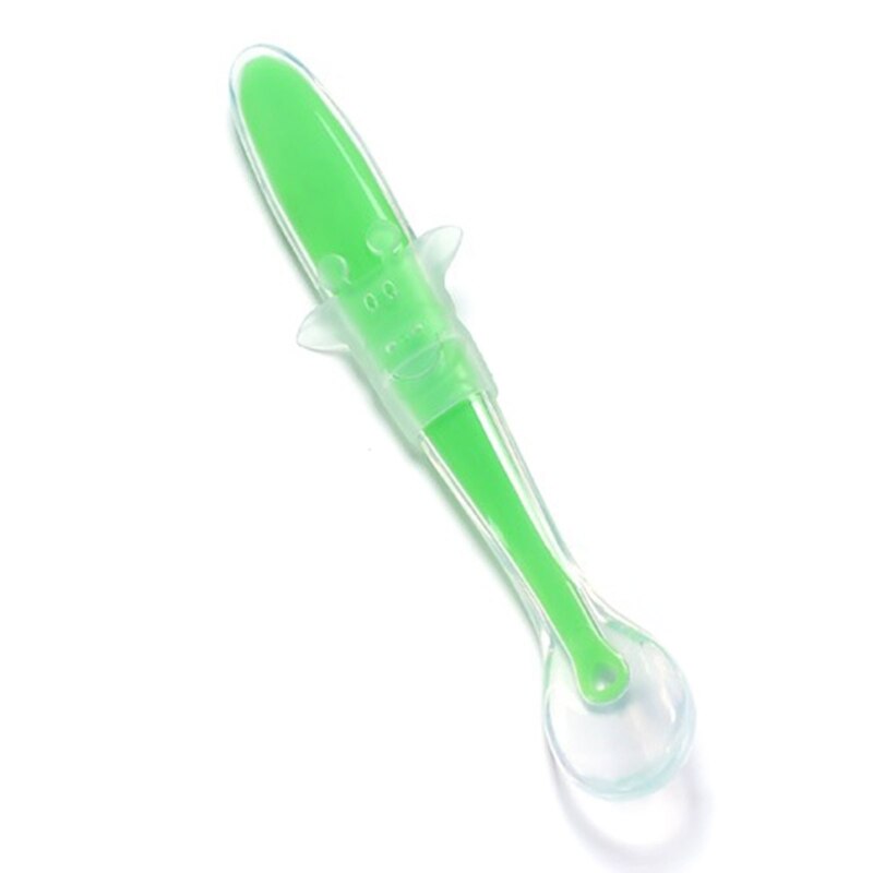 Cuchara de silicona suave para bebé, cucharas de alimentación de entrenamiento para niños pequeños, para niños: Green