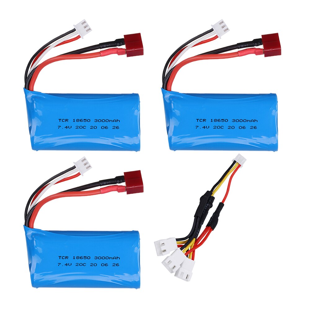 18650 7,4 V 3000MAH lipo Batterie 2s für Wltoys 12423 10428 12429 12401 12402 12402A RC Auto Ersatzteile teile ladegerät 7,4 V 20C batterien: 3pcs 3in1