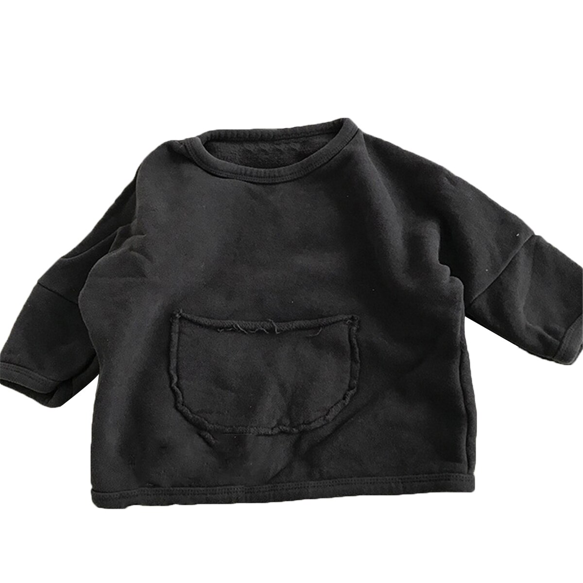 2-7Y Kids Baby Meisjes Jongens Sweatshirt Tops Solid Lange Mouwen Trui Pocket Warme Katoen Herfst Outfits 4 Kleuren: Black / 7T