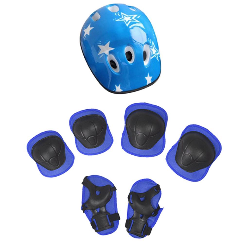 Kids Toddler Bike Helmet, Knee Pads Elbow Pads Wrist Guards Protective Gear Set: Blue 7Pcs