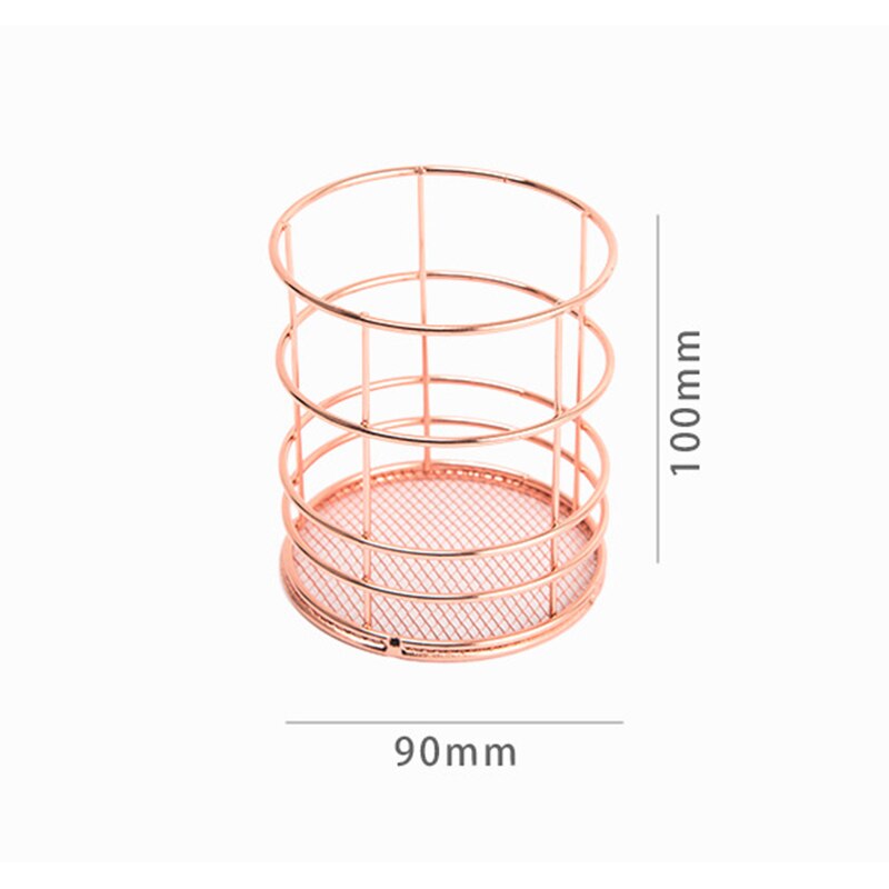 Portalápices de Metal rosa dorado para escritorio portalápices organizador de escritorio escolar papelería accesorios de oficina: Rose Gold Round