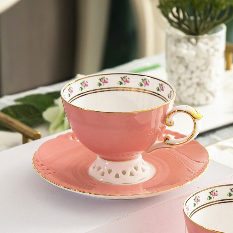 Traditionelle kinesiske tekopper sæt kongeligt benporcelæn keramisk kopsæt kaffekrus blomst lille xicara drinkware  eb50bd: Lyserød
