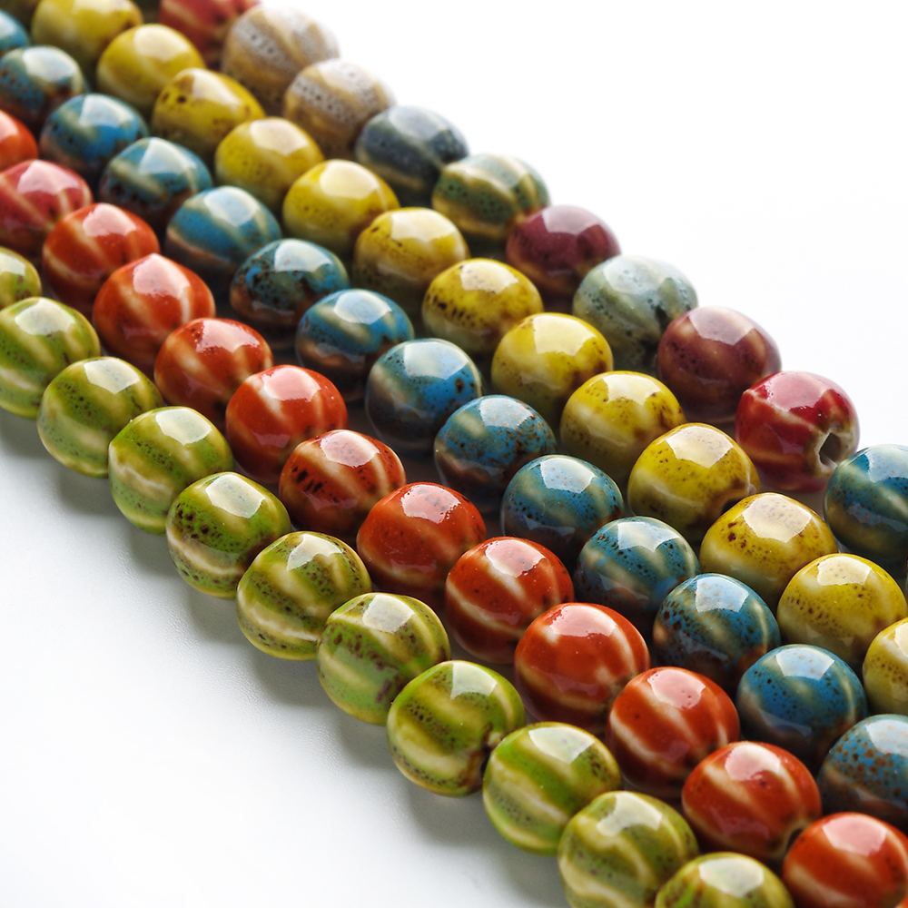 1 hebra 28 Uds. Cuentas redondas de cerámica de 1,1 cm porcelana hecha a mano DIY para la fabricación de joyas fabricación de cuentas de porcelana esmaltada