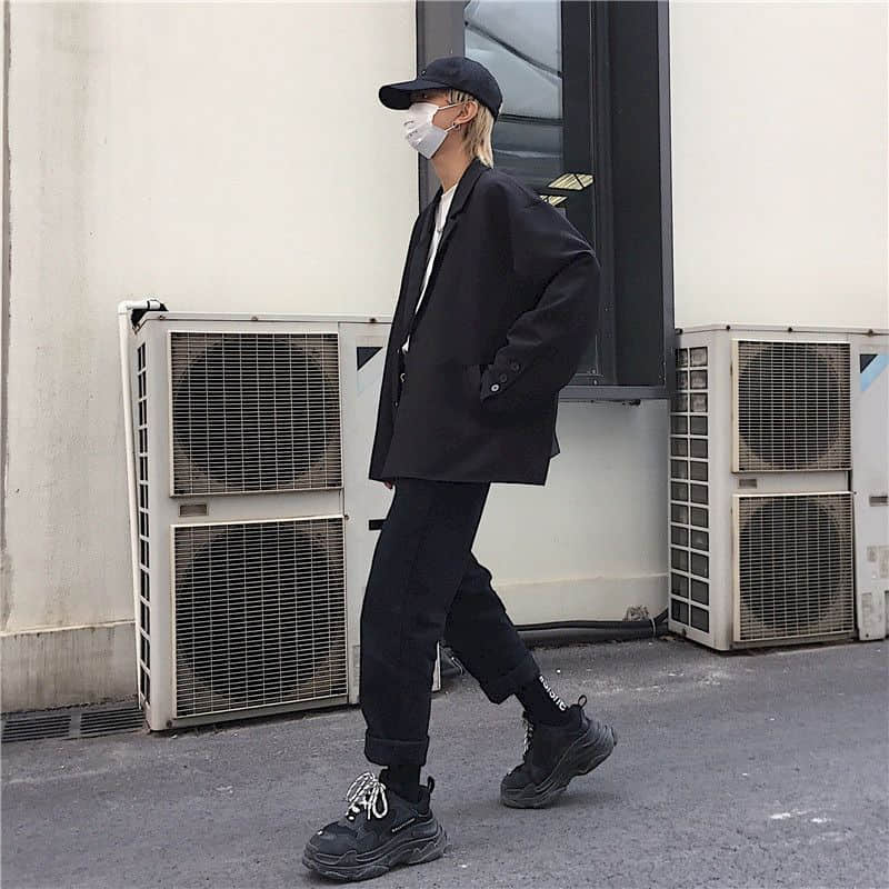 Casual jakkesæt mænd oversize koreansk trend sommer tynd smuk mænd lille jakkesæt dk uniform high street japan harajuku
