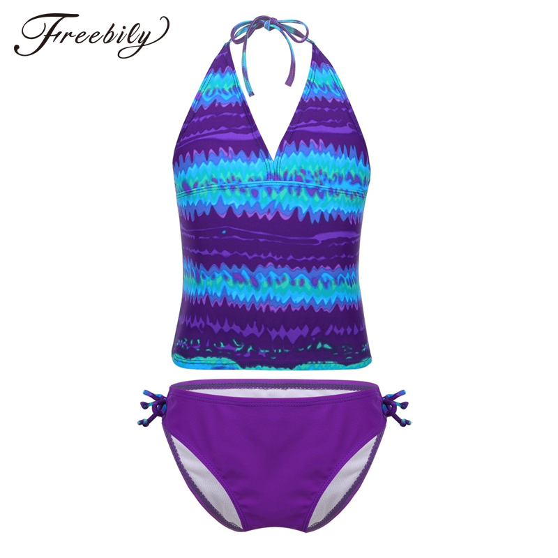 Freebily Kids Teens Tweedelige Tankini Badpak Kinderen Meisjes Mambo Tie-Dye Zwemmen Tops Slips Bikini Badpak suits