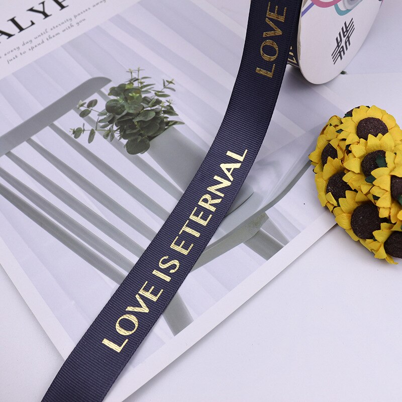 25mm 5Yards Ribbon Bronzing English Letters Printed Ribbons Floral Happy Birthday Packaging DIY Tie Handmade Material: 15
