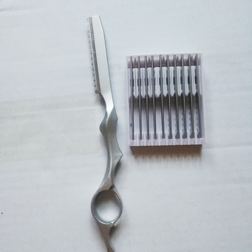 10pcs blade+1pcs Thinning Scissors Barber Feathering Stylist Grooming Hairdressing Hair Salon Stainless Steel tool