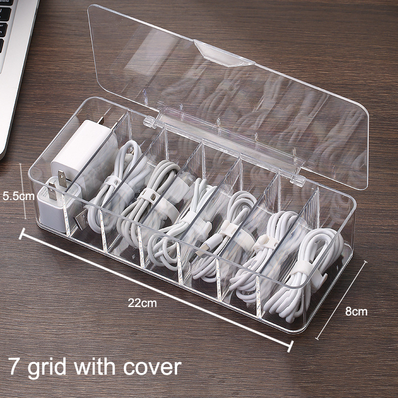 Kabel Opbergdoos Doorzichtige Plastic Data Line Opslag Container Voor Bureau Briefpapier Multifunctionele Headset Data Laadkabel: E