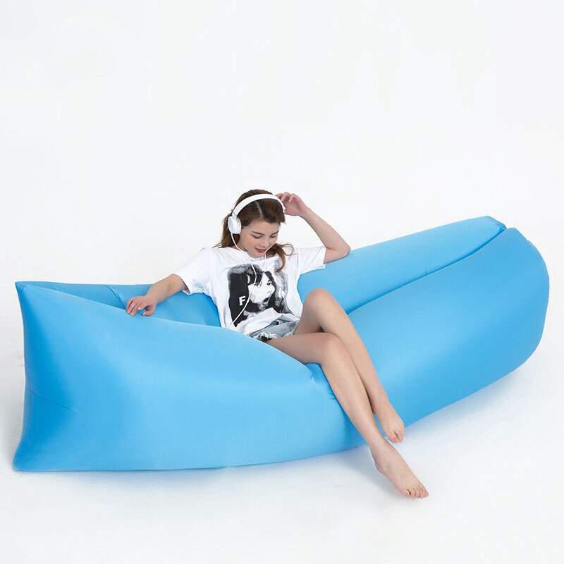 Camping Inflatable Sofa Portable Folding Chair Sleeping Bag Waterproof Ultralight Air Bed Outdoor Fast Folding Beach Lazy Bags: Sky Blue 230 x 70CM