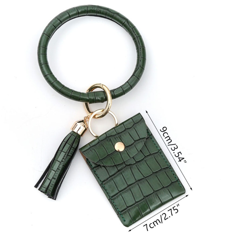 H3CB Sleutelhanger Armband Polsbandje Bangle Key Kaarthouder Grote Ronde Sleutelhanger Lederen Kwastje Voor Vrouwen Meisjes Met Portemonnee