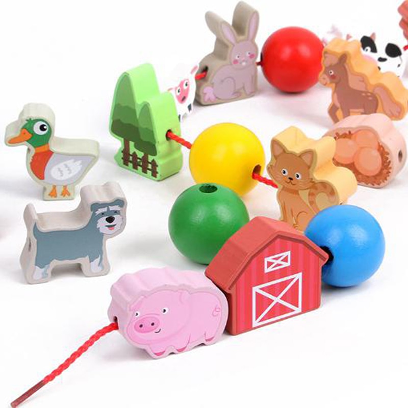 Baby Houten Grappige Speelgoed Cartoon Vetersluiting Hout Threading Kralen Spel Onderwijs Cartoon Speelgoed Kinderen Speelgoed