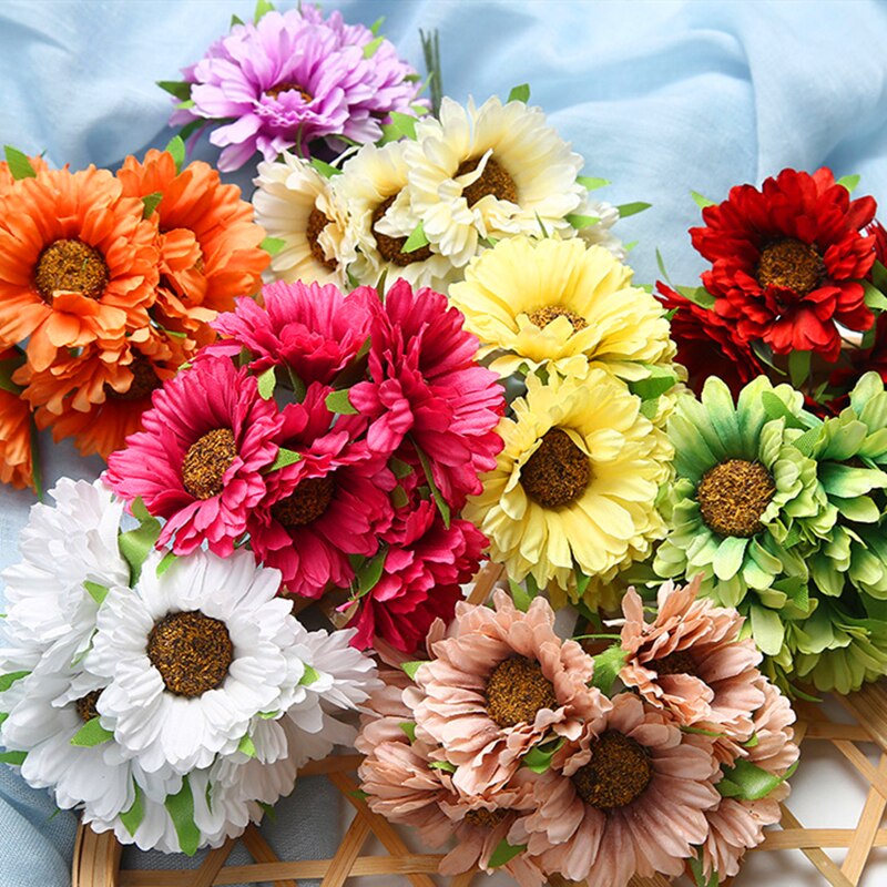 6 sztuk 5 cm sztuczny jedwab tkaniny afryki chryzantema małe stroik kwiatowy akcesoria floret ręcznie robione pudełko upominkowe dekoracje @ 4