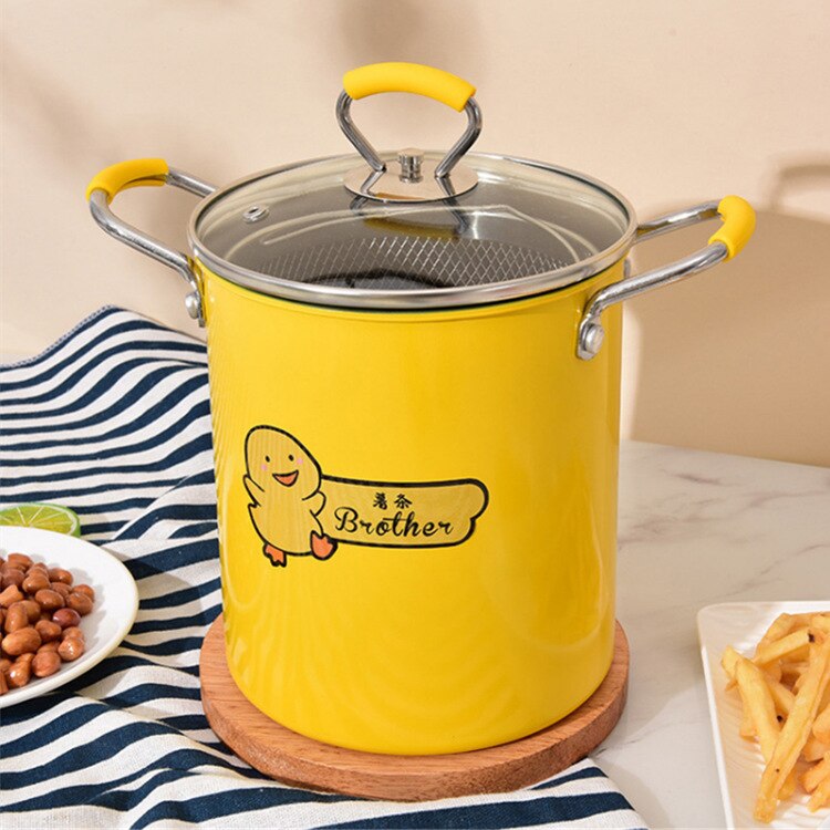 Multifunctional Deep Fryer Frying Pan with Strainer Japanese Style Mini Fryer Yellow for Gas Stove Induction Cooker: Default Title