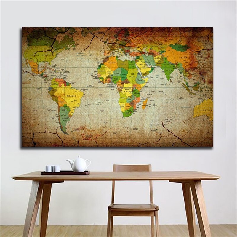 84*59cm World Map Decorative Posters Non-woven Canvas Painting Wall Art Picture Home Decoration School Supplies Children Study