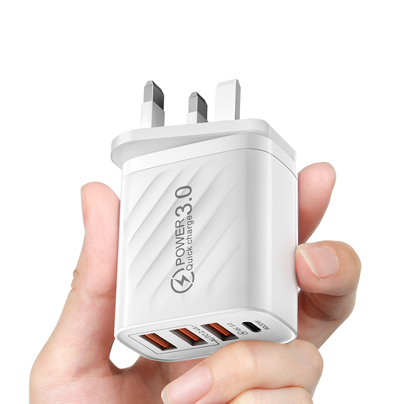 PD 30W USB Charger Type USB C Quick Charge 3.0 4 Port Mobile Phone Fast Charger for iPhone 12 Samsung Xiaomi Macbook Tablet UK: UK White