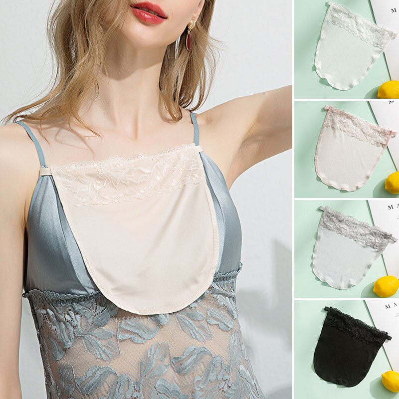 Ladies Cami Secret Lace Clip-on Mock Camisole Bra Overlay Modesty Panel Button Mulberry Silk Bra