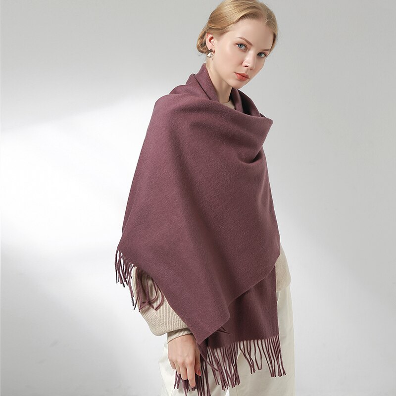 Vinter uld tørklæde kvinder tykkere sjaler og ombryder echarpe til damer foulard femme vinter solid cashmere tørklæder stoles: Drue lilla