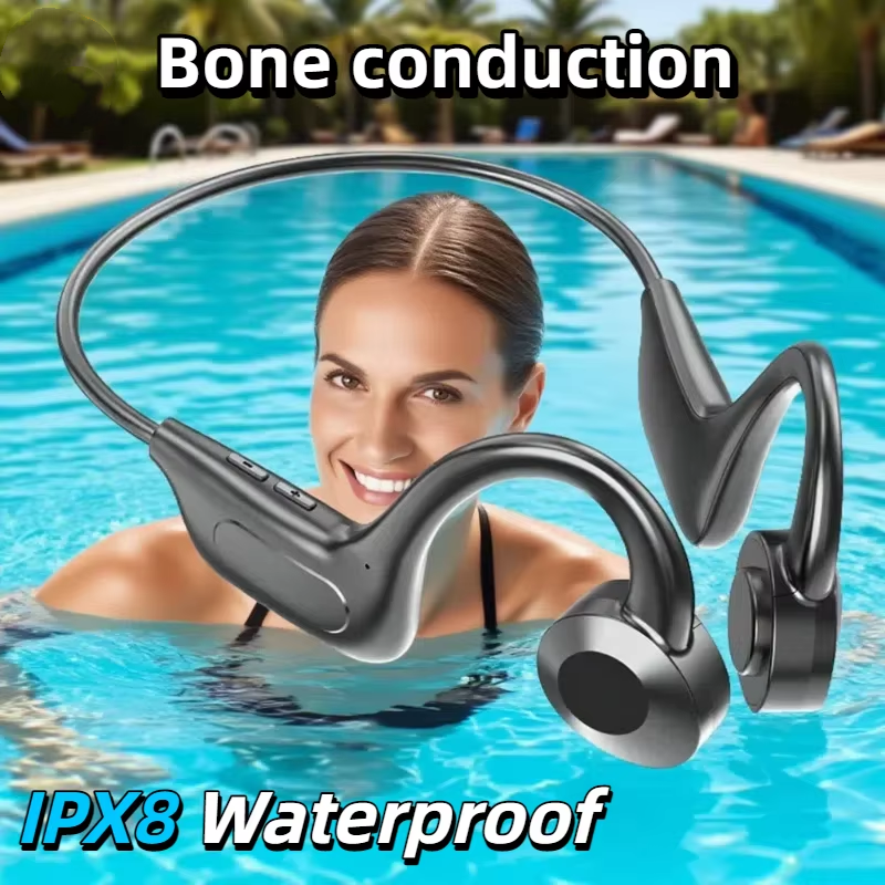 Bone Conduction Swimming Headphones Bluetooth 5.4 IPX8 Waterproof Not In-Ear Wireless Plug-in Card Sports Headphones