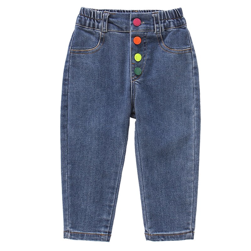 Calça jeans infantil arco-íris para meninos e meninas, calça casual com botões para meninas de 2, 4, 5, 6, 7, 8 anos, roupa esportiva, primavera e outono 2020: 4 T